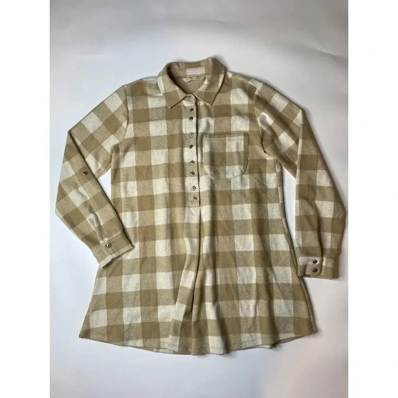 Soft Surroundings Women's Cream Plaid Pullover Sweater Half Button Size XS - Picture 1 of 6